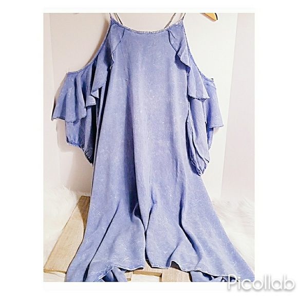bloom Dresses & Skirts - Ruffled Cold Shoulder Dress in "Washed Blue"